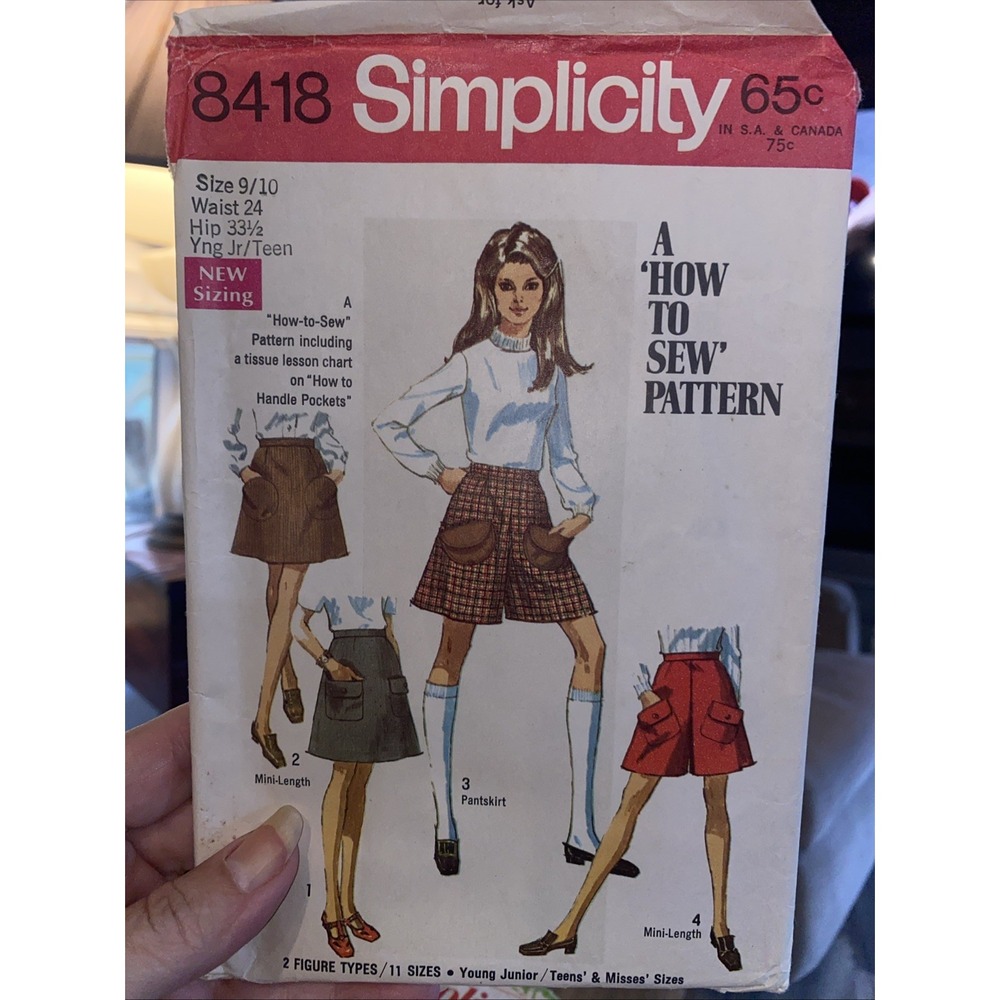 Simplicity 8418 Vintage Sewing Pattern Miss Junior Teen Size 10 Skirt Pantskirt